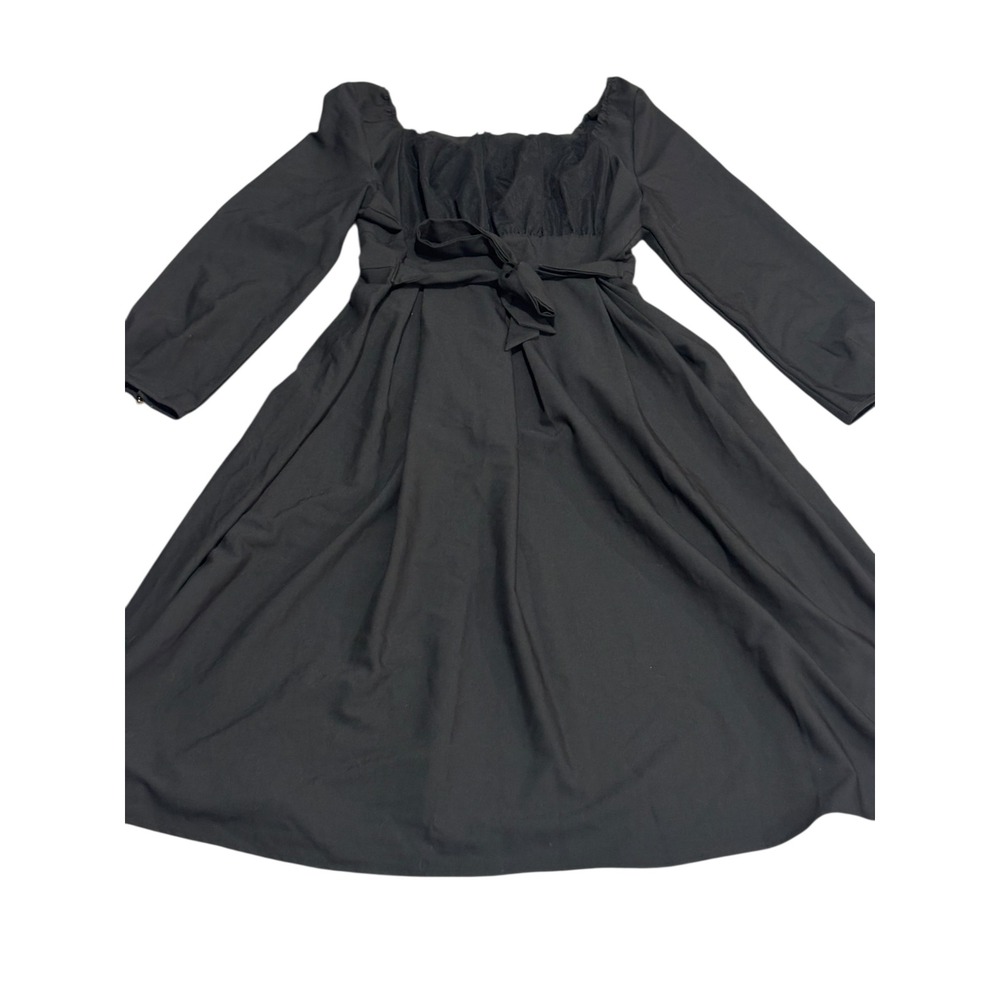Black Square-Neck Midi Dress Cottagecore Elegant - image 3